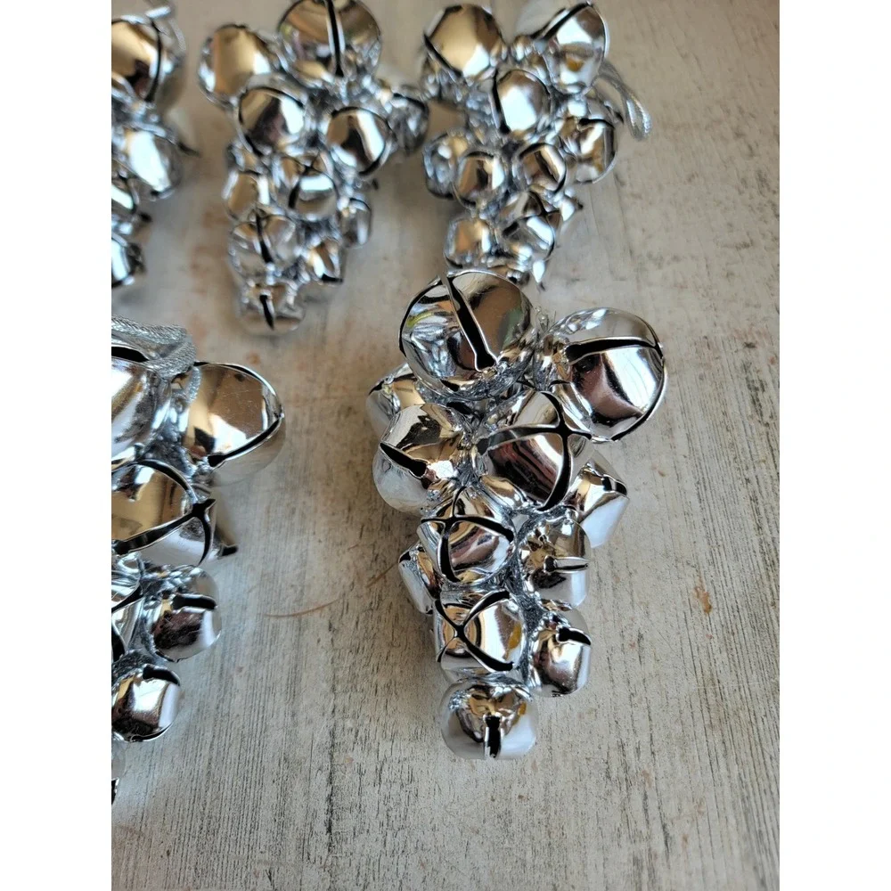 Pottery Barn silver grapevine Bell RARE ornament Xmas jingle unique set